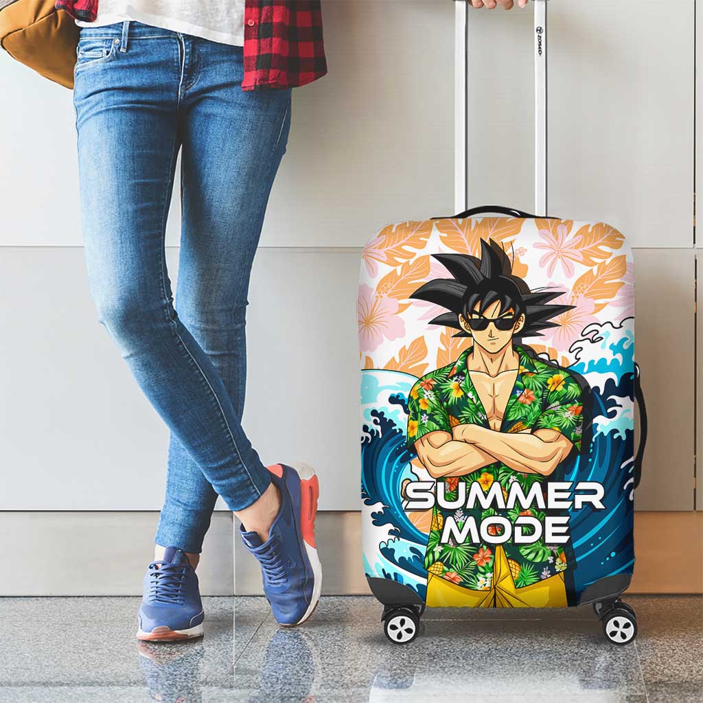 Goku Dragon Ball Summer Theme Luggage Cover with Tropical Floral Shirt Sunglasses Shenron and Ocean Wave Background - The Mazicc