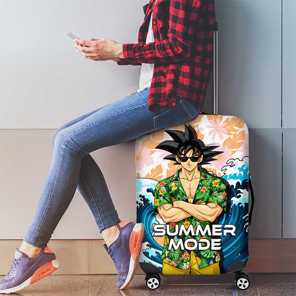 Goku Dragon Ball Summer Theme Luggage Cover with Tropical Floral Shirt Sunglasses Shenron and Ocean Wave Background - The Mazicc