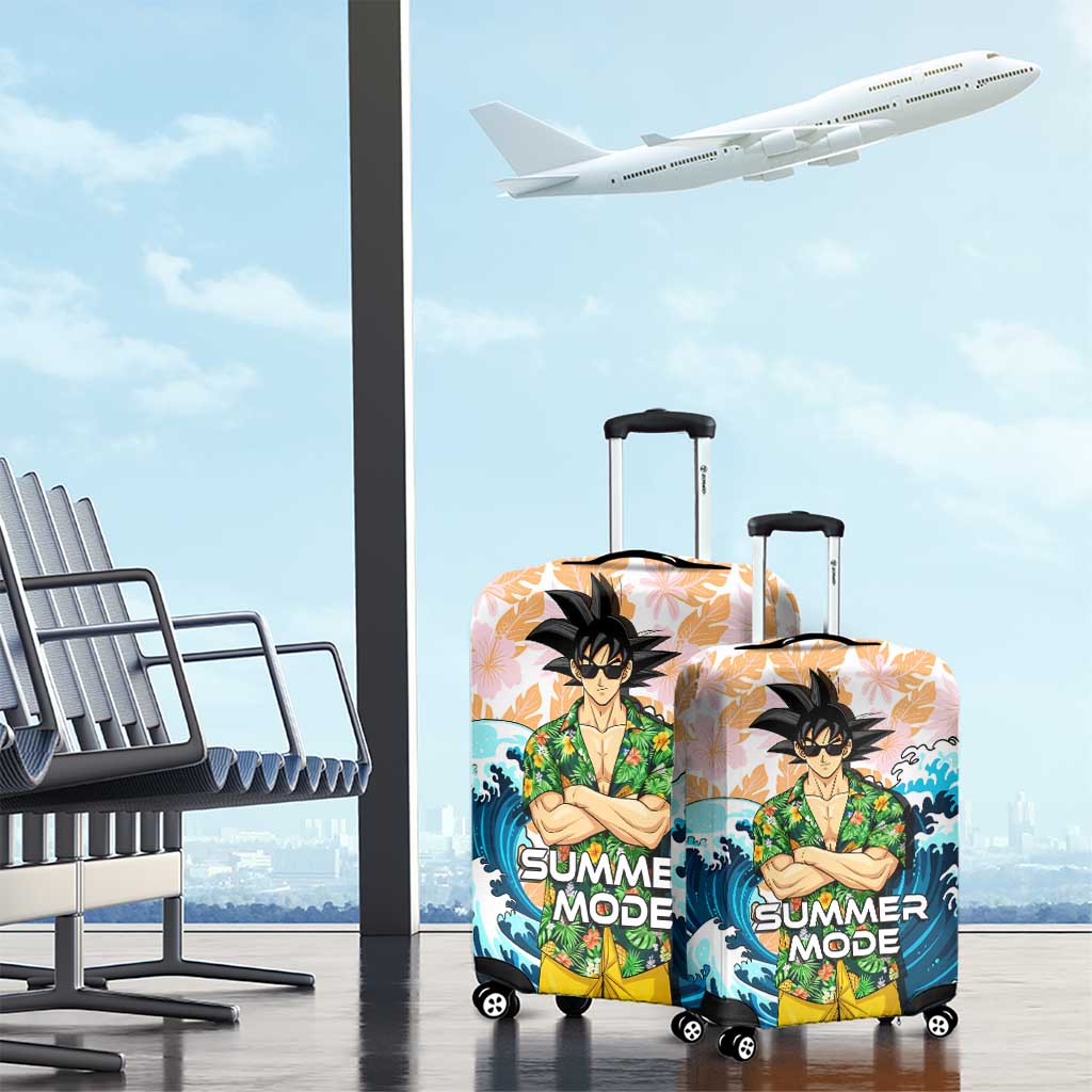 Goku Dragon Ball Summer Theme Luggage Cover with Tropical Floral Shirt Sunglasses Shenron and Ocean Wave Background - The Mazicc