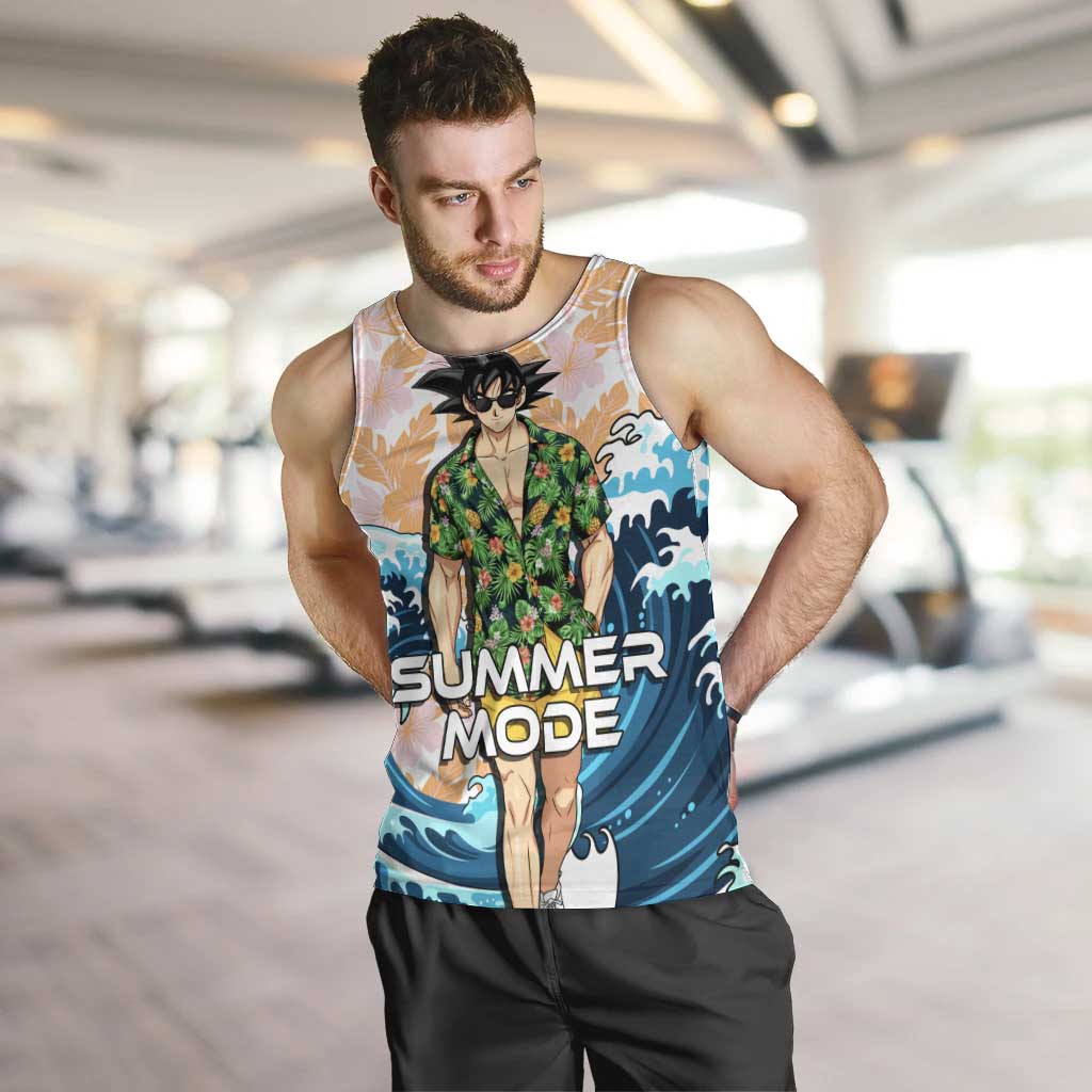 Goku Dragon Ball Summer Theme Men Tank Top with Tropical Floral Shirt Sunglasses Shenron and Ocean Wave Background - The Mazicc