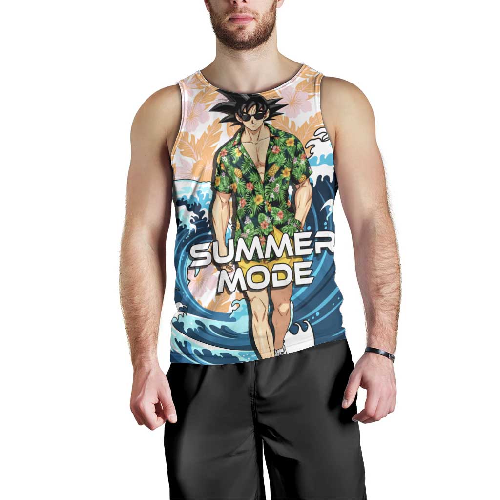 Goku Dragon Ball Summer Theme Men Tank Top with Tropical Floral Shirt Sunglasses Shenron and Ocean Wave Background - The Mazicc