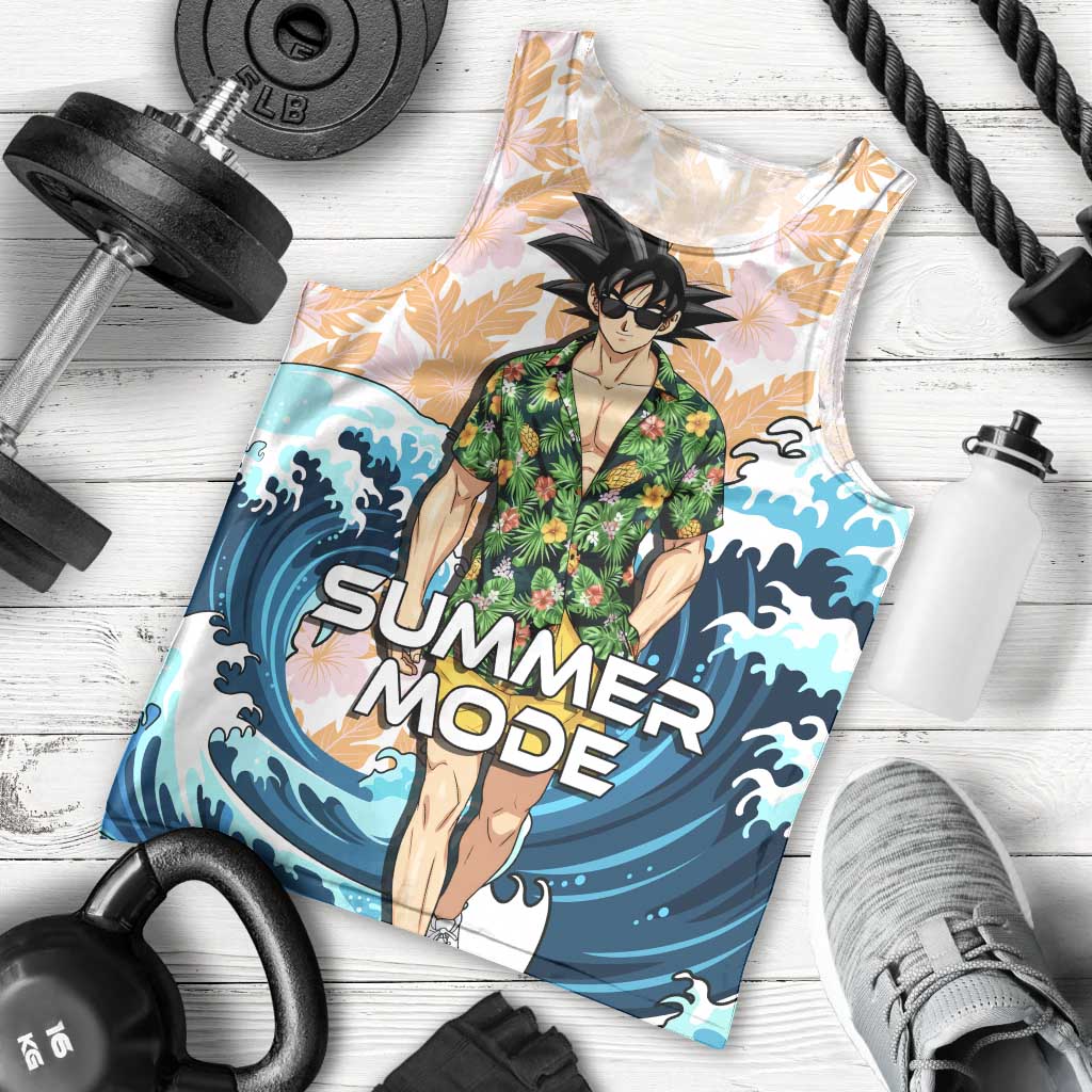 Goku Dragon Ball Summer Theme Men Tank Top with Tropical Floral Shirt Sunglasses Shenron and Ocean Wave Background - The Mazicc