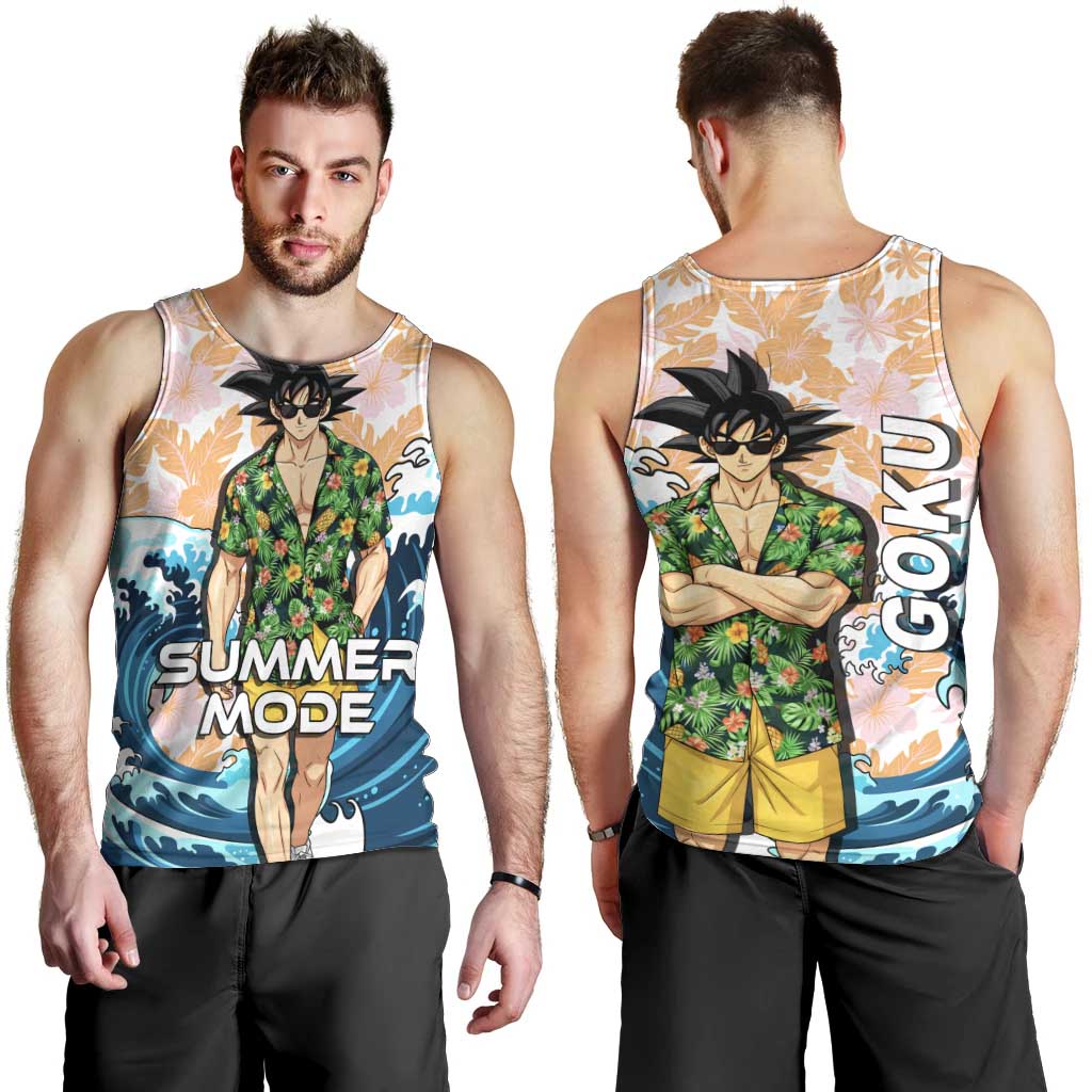 Goku Dragon Ball Summer Theme Men Tank Top with Tropical Floral Shirt Sunglasses Shenron and Ocean Wave Background - The Mazicc