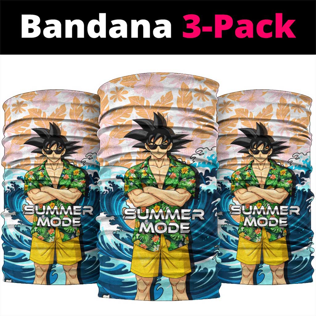Goku Dragon Ball Summer Theme Neck Gaiter with Tropical Floral Shirt Sunglasses Shenron and Ocean Wave Background - The Mazicc