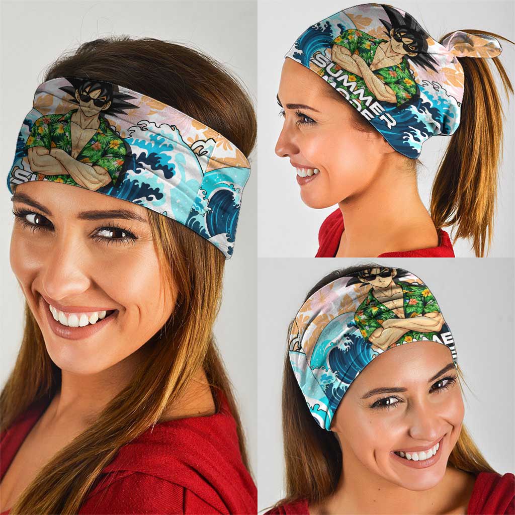 Goku Dragon Ball Summer Theme Neck Gaiter with Tropical Floral Shirt Sunglasses Shenron and Ocean Wave Background - The Mazicc