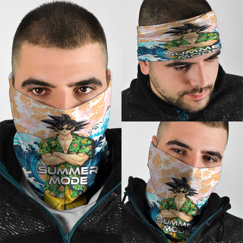 Goku Dragon Ball Summer Theme Neck Gaiter with Tropical Floral Shirt Sunglasses Shenron and Ocean Wave Background - The Mazicc