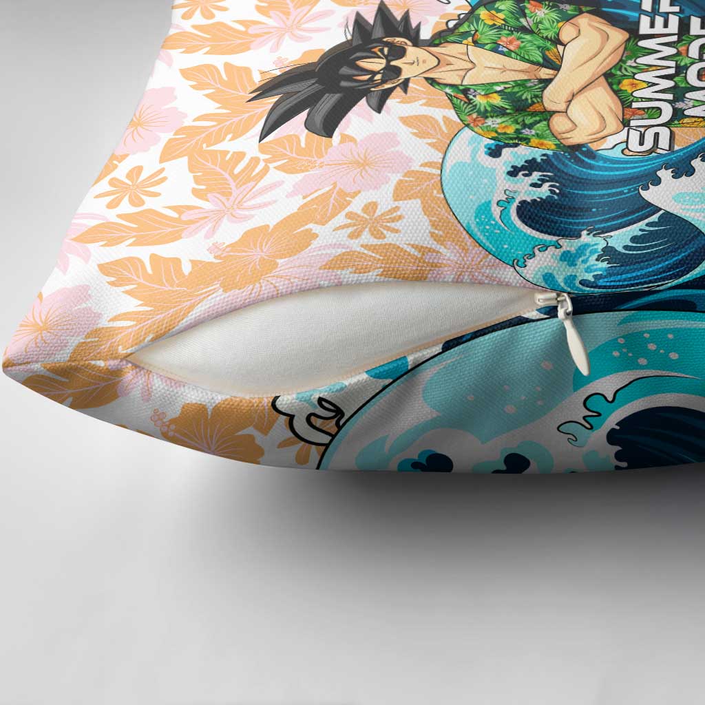 Goku Dragon Ball Summer Theme Pillow Cover with Tropical Floral Shirt Sunglasses Shenron and Ocean Wave Background - The Mazicc