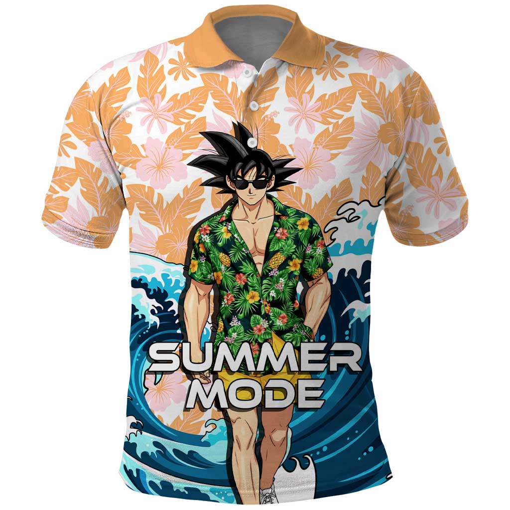 Goku Dragon Ball Summer Theme Polo Shirt with Tropical Floral Shirt Sunglasses Shenron and Ocean Wave Background - The Mazicc