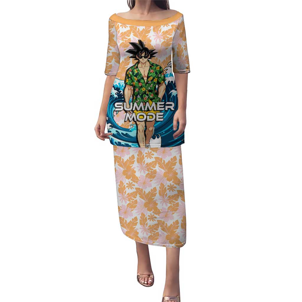 Goku Dragon Ball Summer Theme Puletasi with Tropical Floral Shirt Sunglasses Shenron and Ocean Wave Background - The Mazicc