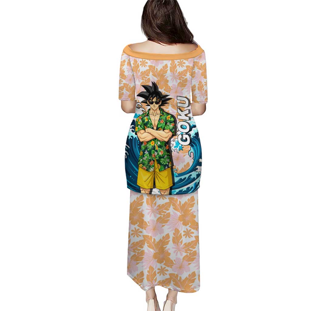 Goku Dragon Ball Summer Theme Puletasi with Tropical Floral Shirt Sunglasses Shenron and Ocean Wave Background - The Mazicc