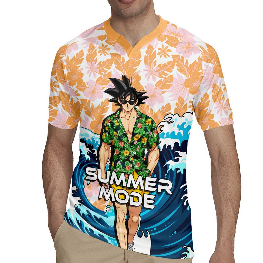 Goku Dragon Ball Summer Theme Rugby Jersey with Tropical Floral Shirt Sunglasses Shenron and Ocean Wave Background - The Mazicc