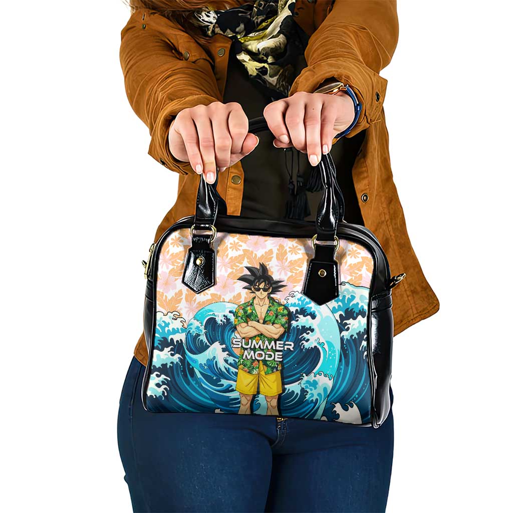 Goku Dragon Ball Summer Theme Shoulder Handbag with Tropical Floral Shirt Sunglasses Shenron and Ocean Wave Background - The Mazicc