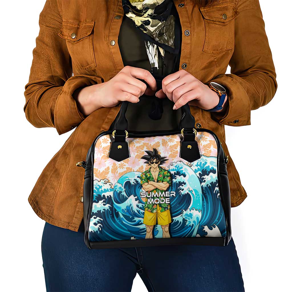 Goku Dragon Ball Summer Theme Shoulder Handbag with Tropical Floral Shirt Sunglasses Shenron and Ocean Wave Background - The Mazicc