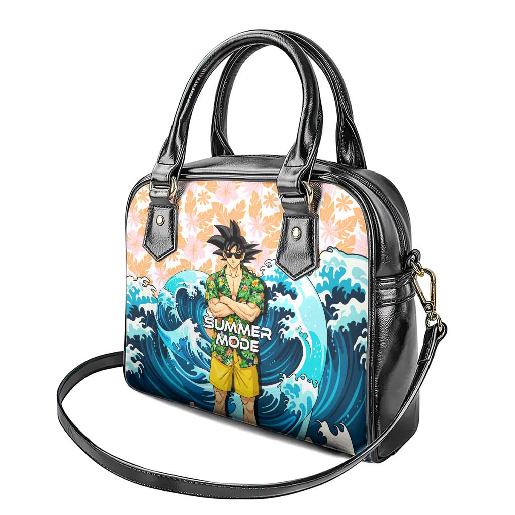 Goku Dragon Ball Summer Theme Shoulder Handbag with Tropical Floral Shirt Sunglasses Shenron and Ocean Wave Background - The Mazicc