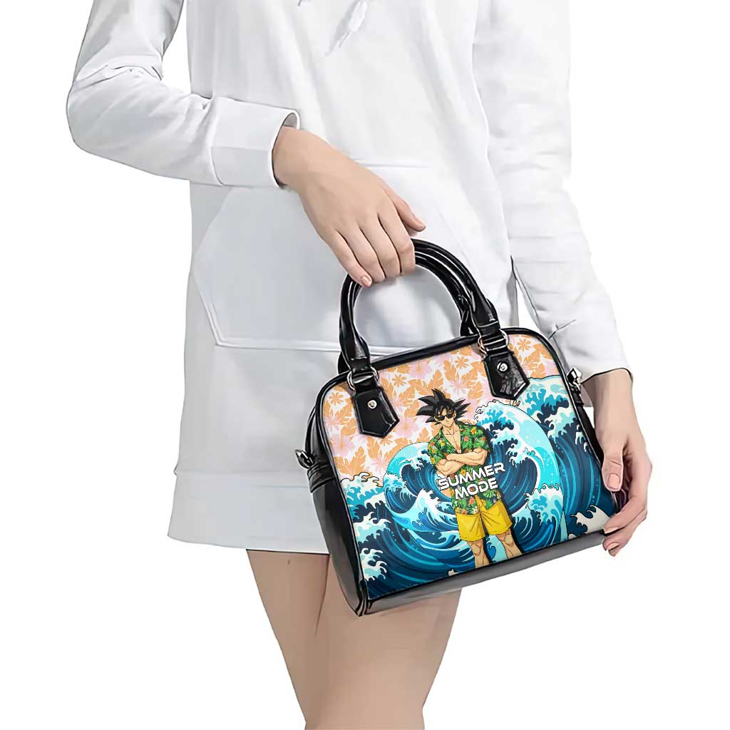 Goku Dragon Ball Summer Theme Shoulder Handbag with Tropical Floral Shirt Sunglasses Shenron and Ocean Wave Background - The Mazicc