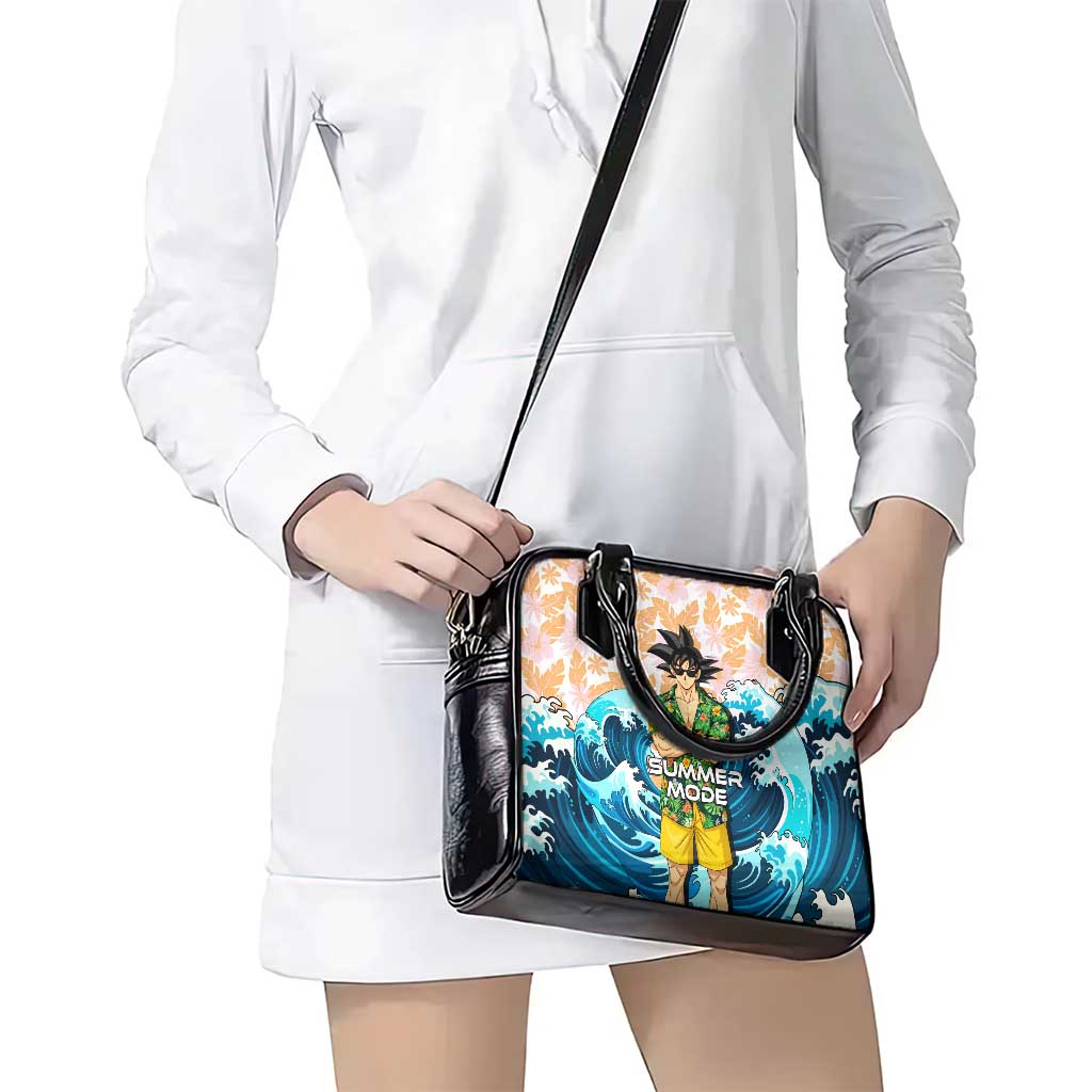 Goku Dragon Ball Summer Theme Shoulder Handbag with Tropical Floral Shirt Sunglasses Shenron and Ocean Wave Background - The Mazicc