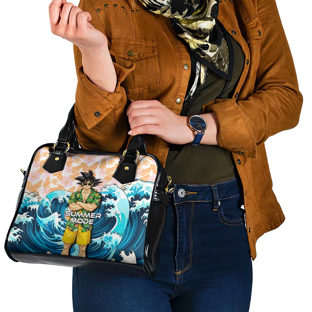 Goku Dragon Ball Summer Theme Shoulder Handbag with Tropical Floral Shirt Sunglasses Shenron and Ocean Wave Background - The Mazicc