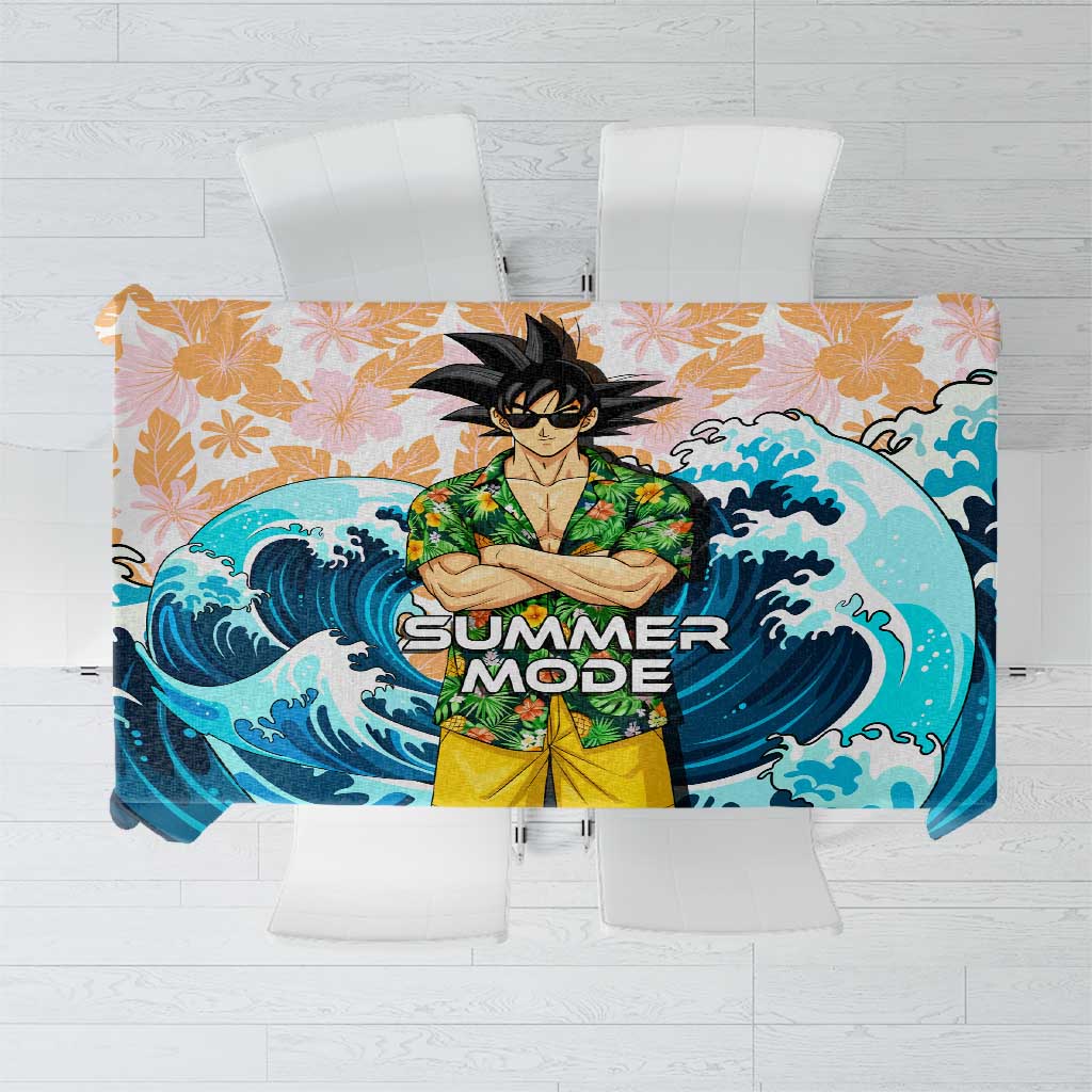 Goku Dragon Ball Summer Theme Tablecloth with Tropical Floral Shirt Sunglasses Shenron and Ocean Wave Background - The Mazicc