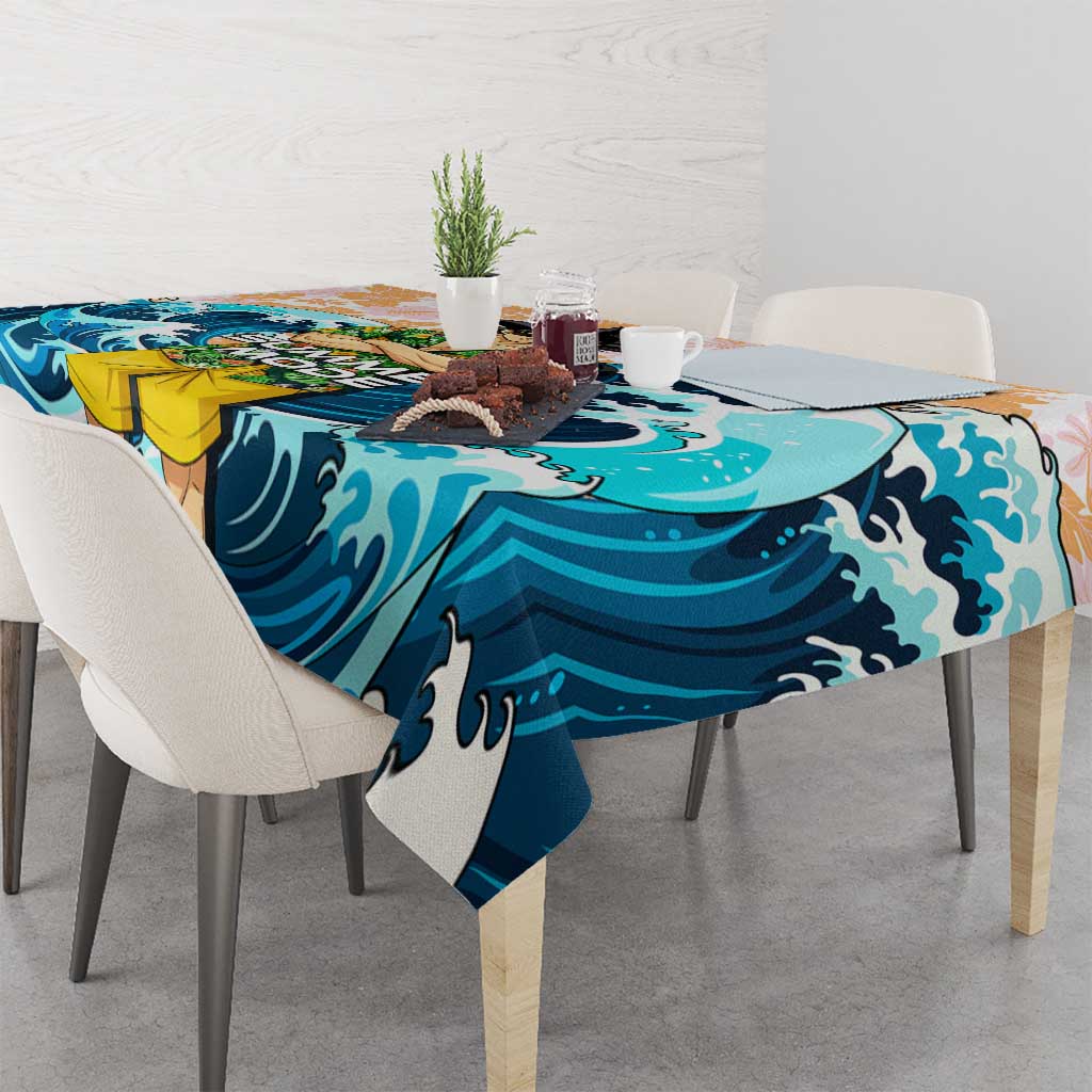 Goku Dragon Ball Summer Theme Tablecloth with Tropical Floral Shirt Sunglasses Shenron and Ocean Wave Background - The Mazicc