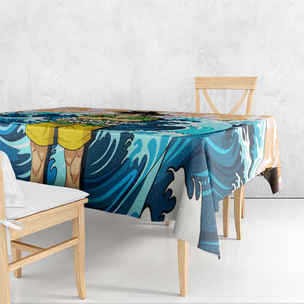 Goku Dragon Ball Summer Theme Tablecloth with Tropical Floral Shirt Sunglasses Shenron and Ocean Wave Background - The Mazicc