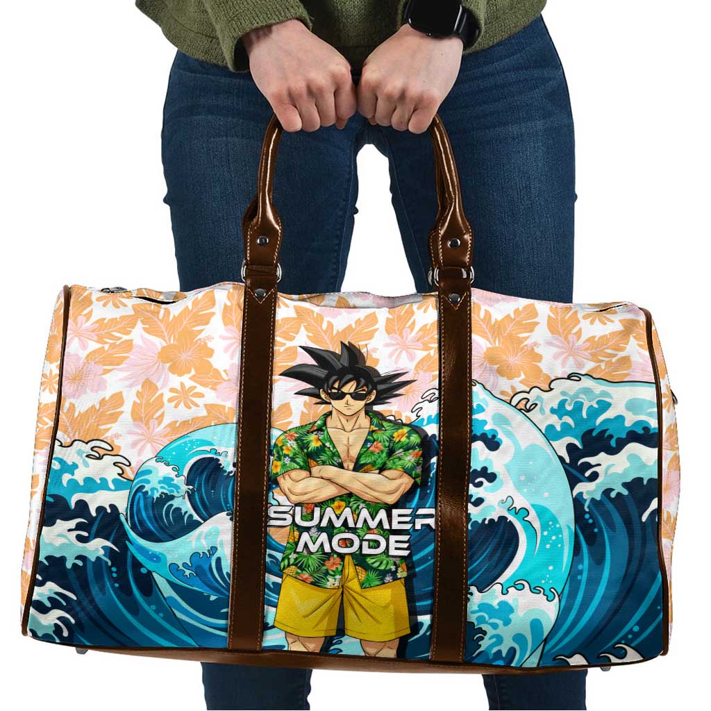 Goku Dragon Ball Summer Theme Travel Bag with Tropical Floral Shirt Sunglasses Shenron and Ocean Wave Background - The Mazicc