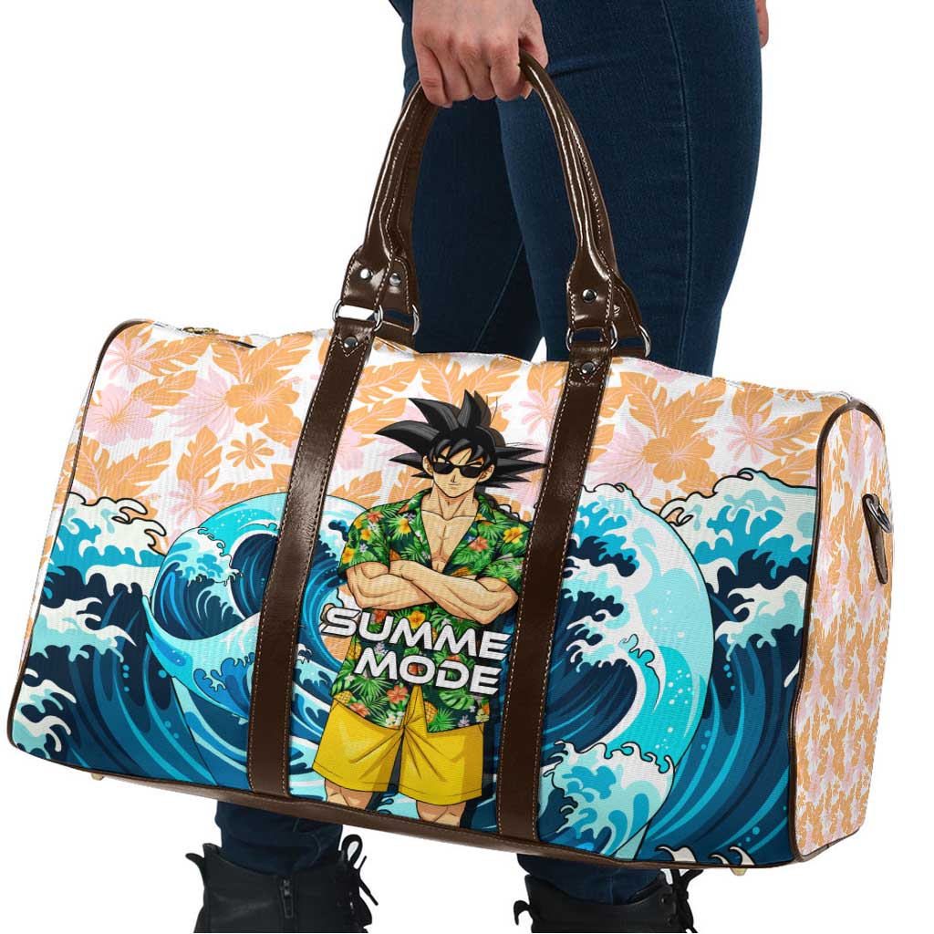 Goku Dragon Ball Summer Theme Travel Bag with Tropical Floral Shirt Sunglasses Shenron and Ocean Wave Background - The Mazicc