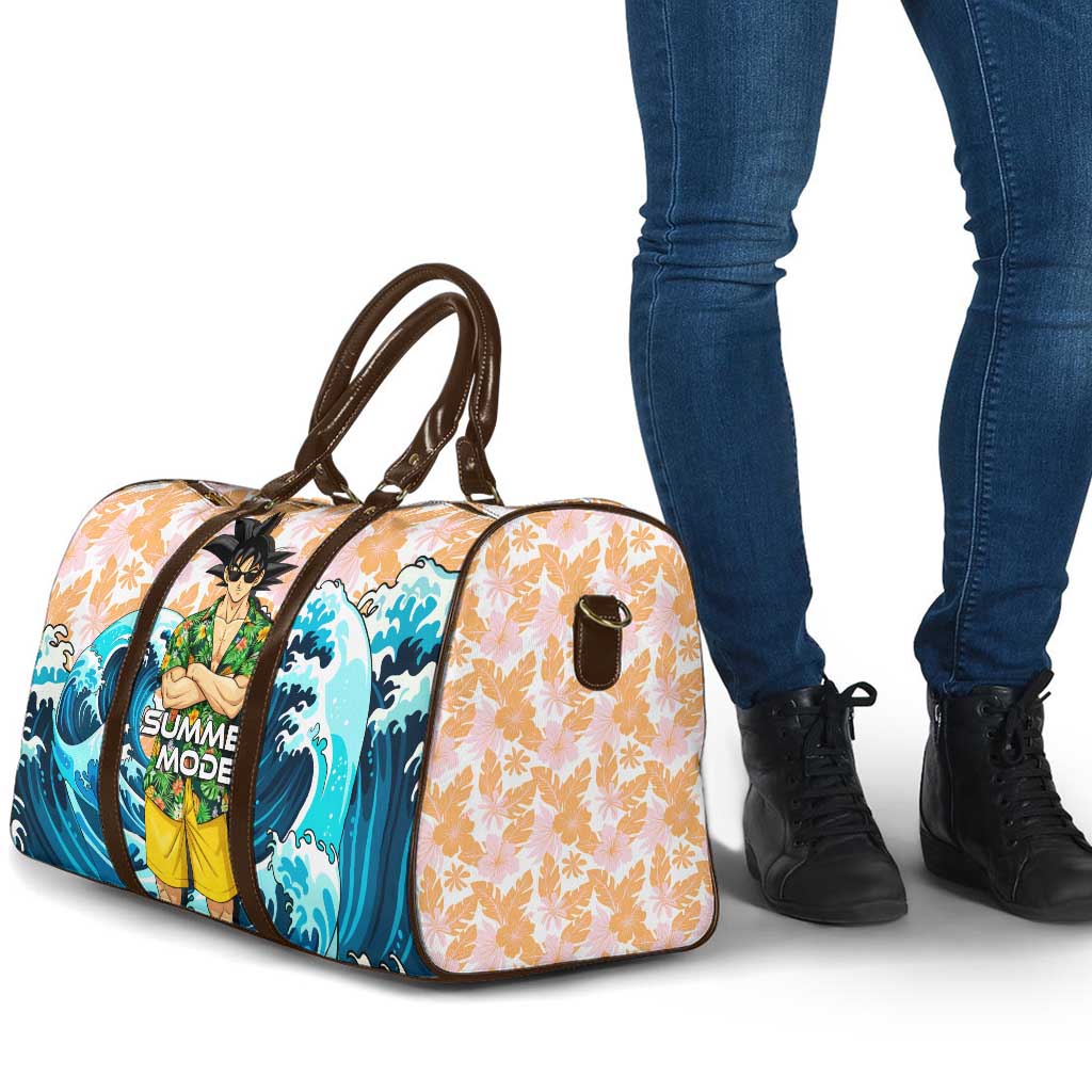 Goku Dragon Ball Summer Theme Travel Bag with Tropical Floral Shirt Sunglasses Shenron and Ocean Wave Background - The Mazicc
