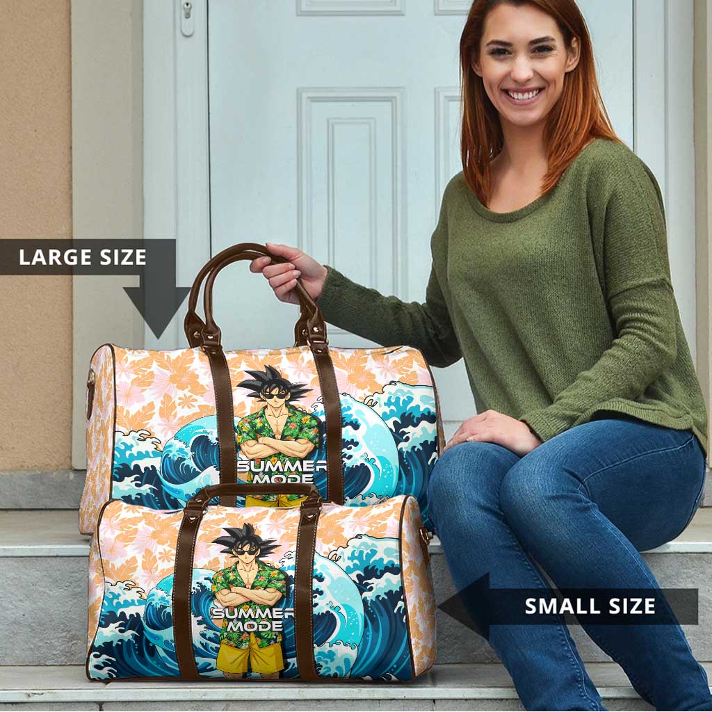 Goku Dragon Ball Summer Theme Travel Bag with Tropical Floral Shirt Sunglasses Shenron and Ocean Wave Background - The Mazicc