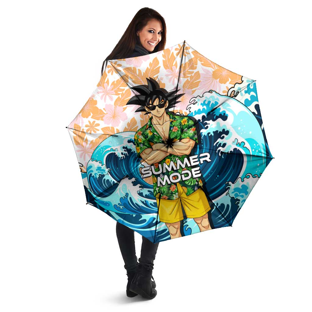 Goku Dragon Ball Summer Theme Umbrella with Tropical Floral Shirt Sunglasses Shenron and Ocean Wave Background - The Mazicc