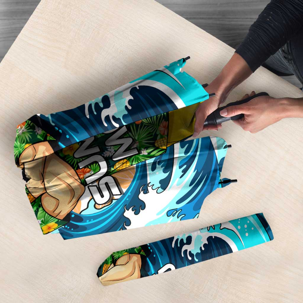 Goku Dragon Ball Summer Theme Umbrella with Tropical Floral Shirt Sunglasses Shenron and Ocean Wave Background - The Mazicc
