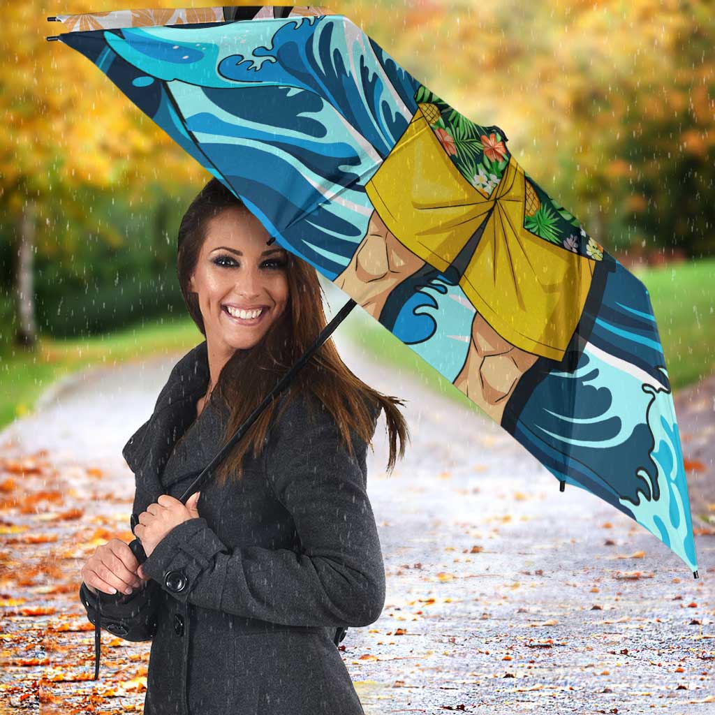Goku Dragon Ball Summer Theme Umbrella with Tropical Floral Shirt Sunglasses Shenron and Ocean Wave Background - The Mazicc