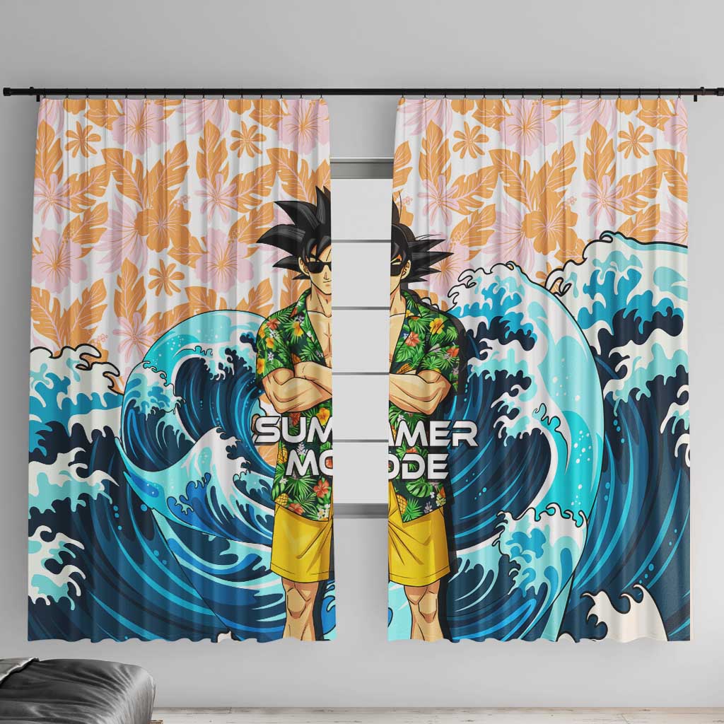 Goku Dragon Ball Summer Theme Window Curtain with Tropical Floral Shirt Sunglasses Shenron and Ocean Wave Background - The Mazicc