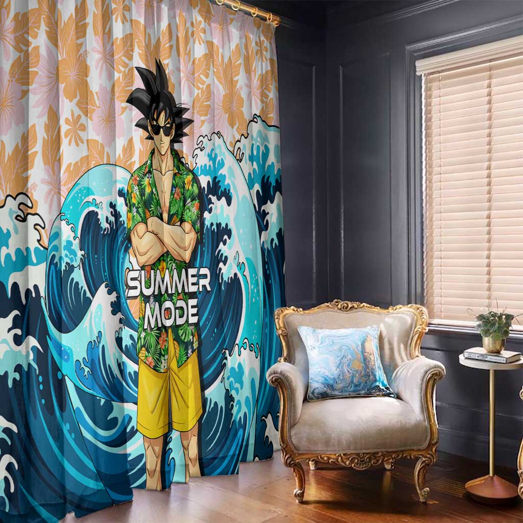 Goku Dragon Ball Summer Theme Window Curtain with Tropical Floral Shirt Sunglasses Shenron and Ocean Wave Background - The Mazicc