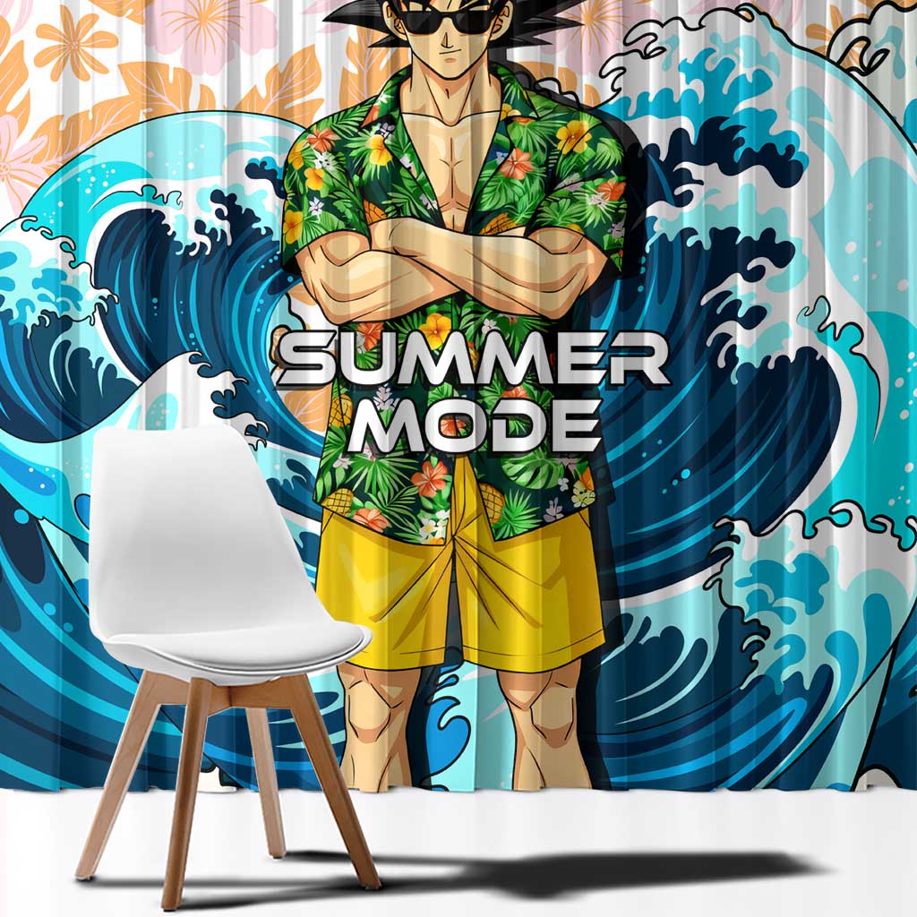 Goku Dragon Ball Summer Theme Window Curtain with Tropical Floral Shirt Sunglasses Shenron and Ocean Wave Background - The Mazicc