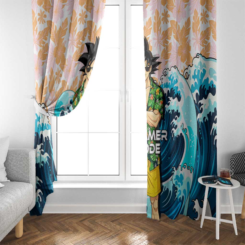 Goku Dragon Ball Summer Theme Window Curtain with Tropical Floral Shirt Sunglasses Shenron and Ocean Wave Background - The Mazicc