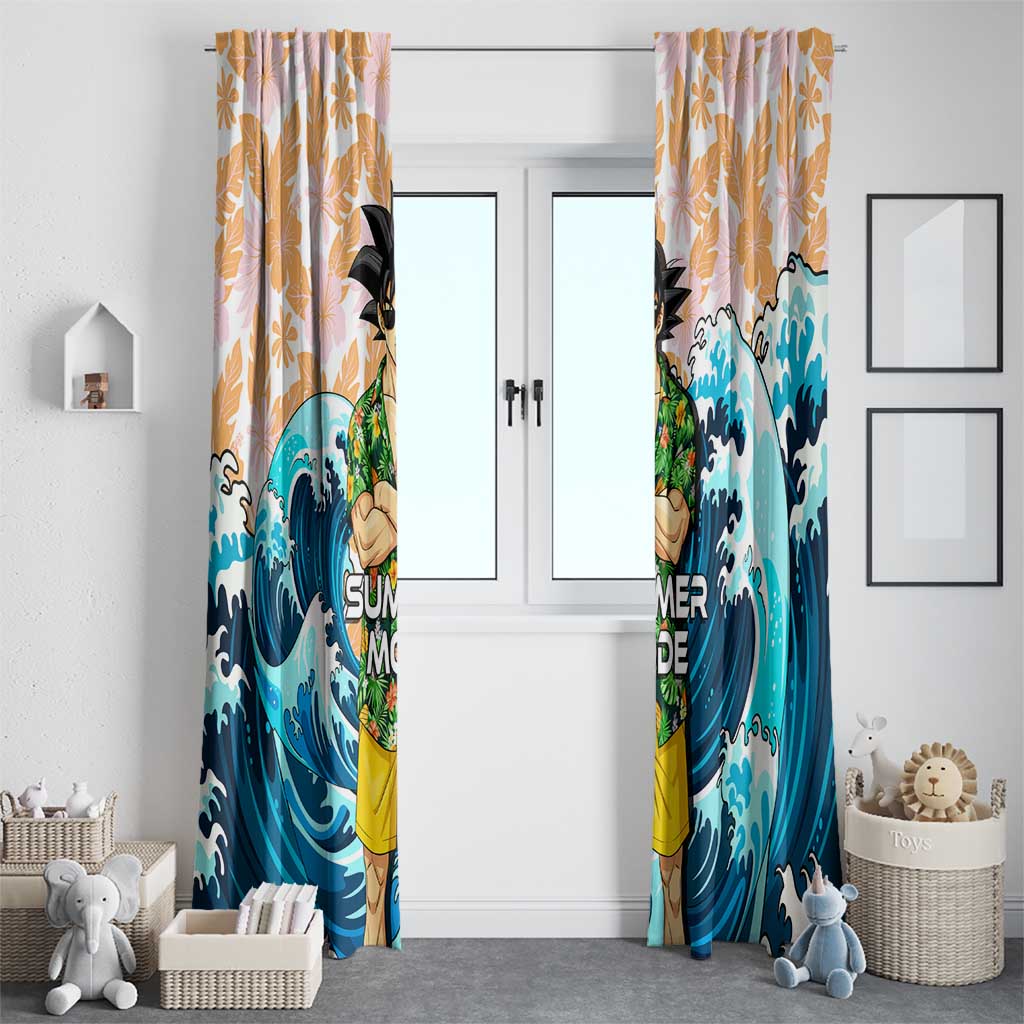 Goku Dragon Ball Summer Theme Window Curtain with Tropical Floral Shirt Sunglasses Shenron and Ocean Wave Background - The Mazicc