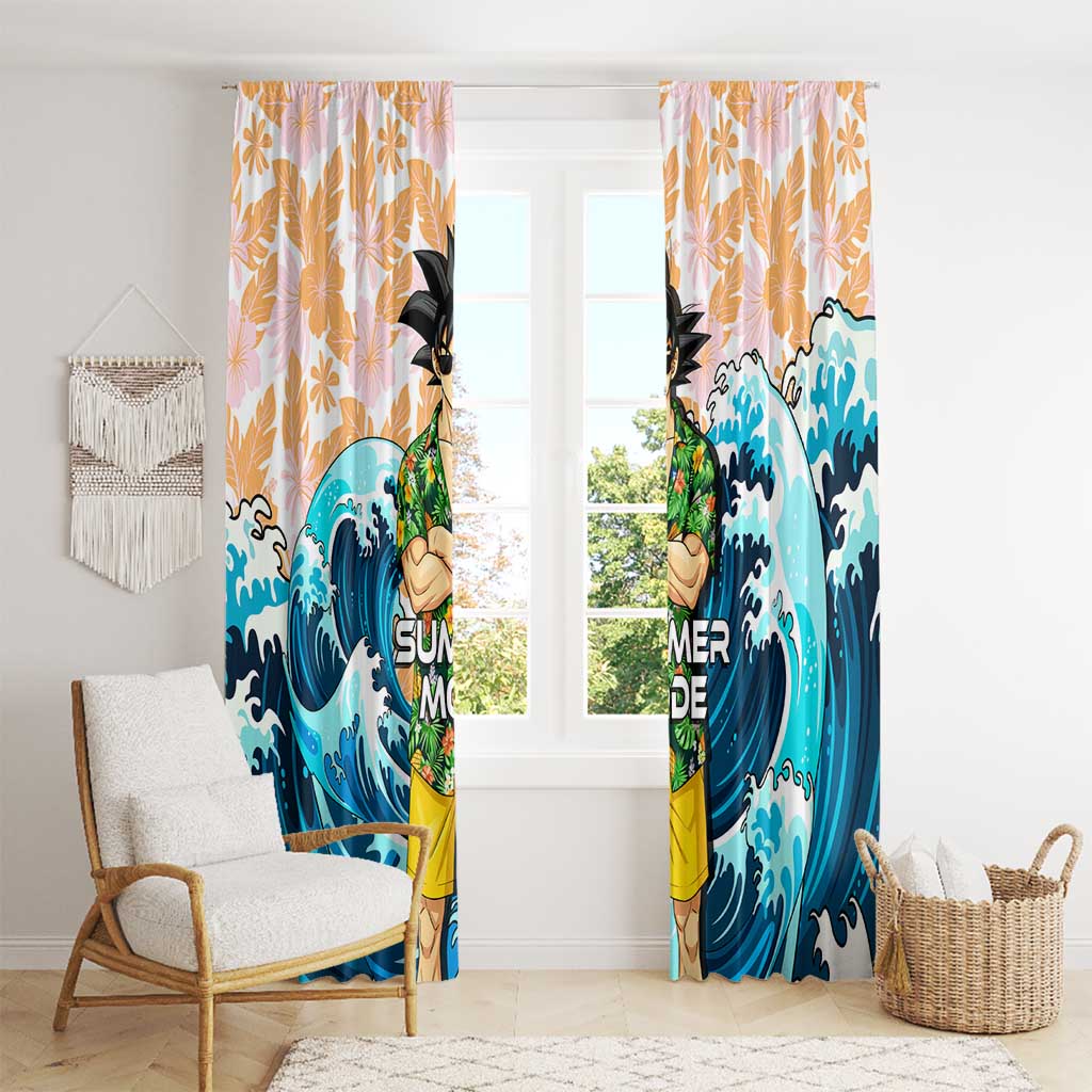 Goku Dragon Ball Summer Theme Window Curtain with Tropical Floral Shirt Sunglasses Shenron and Ocean Wave Background - The Mazicc