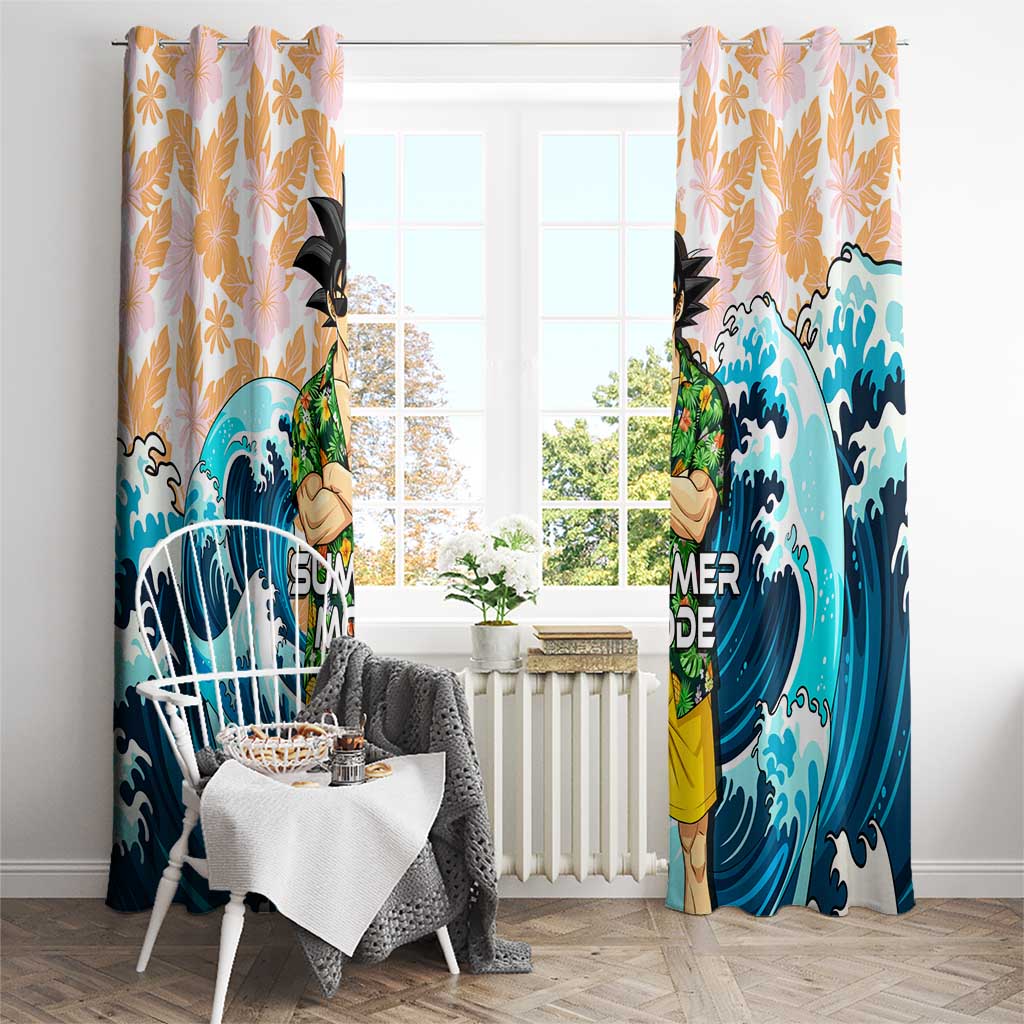 Goku Dragon Ball Summer Theme Window Curtain with Tropical Floral Shirt Sunglasses Shenron and Ocean Wave Background - The Mazicc