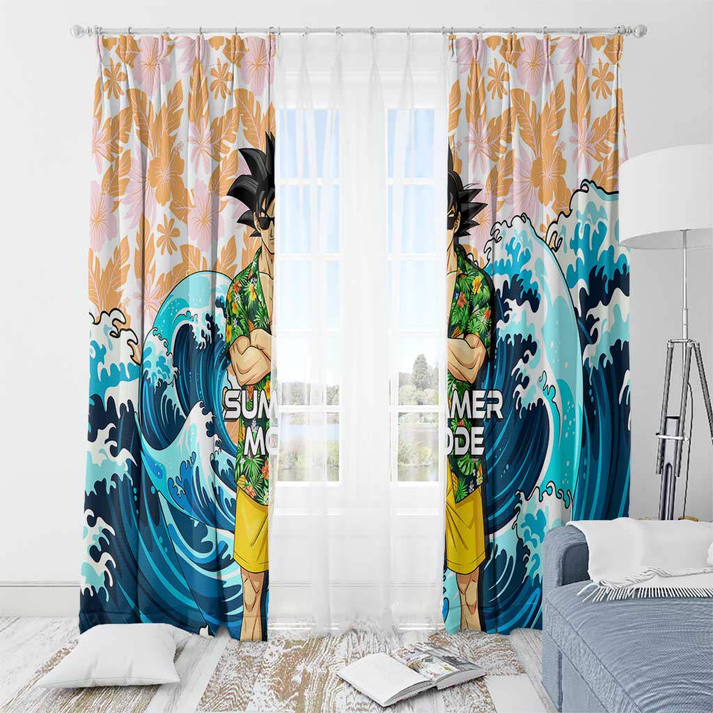 Goku Dragon Ball Summer Theme Window Curtain with Tropical Floral Shirt Sunglasses Shenron and Ocean Wave Background - The Mazicc