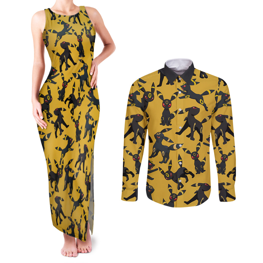 Umbreon Pattern Style Couples Matching Tank Maxi Dress and Long Sleeve Button Shirt