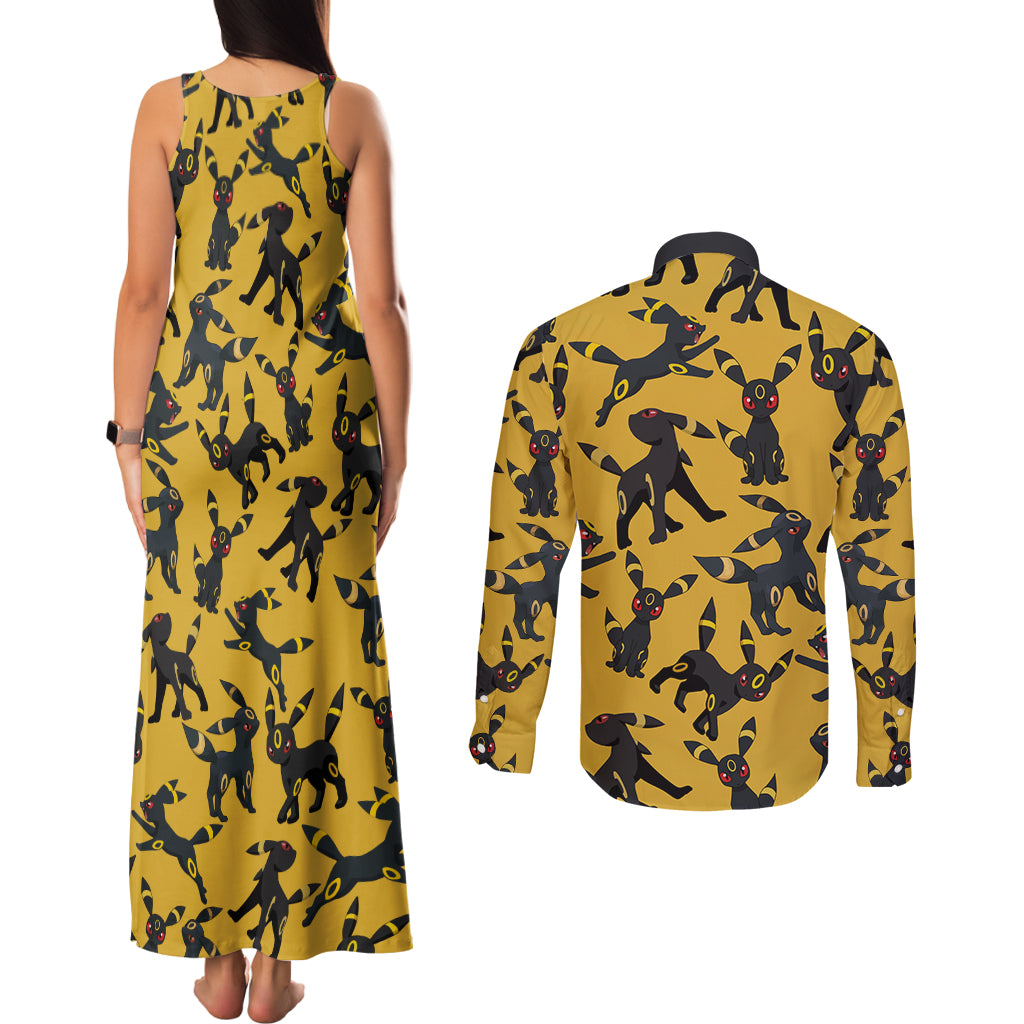 Umbreon Pattern Style Couples Matching Tank Maxi Dress and Long Sleeve Button Shirt