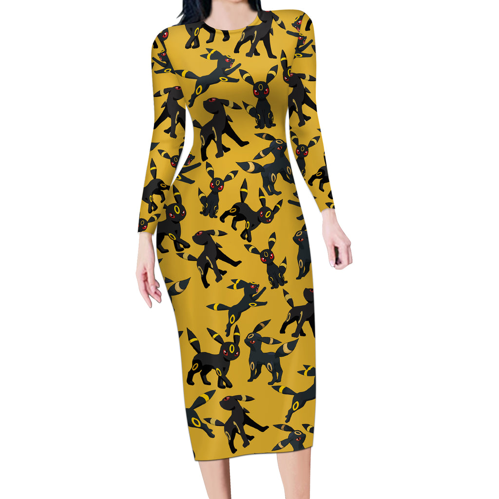 Umbreon Pattern Style Long Sleeve Bodycon Dress