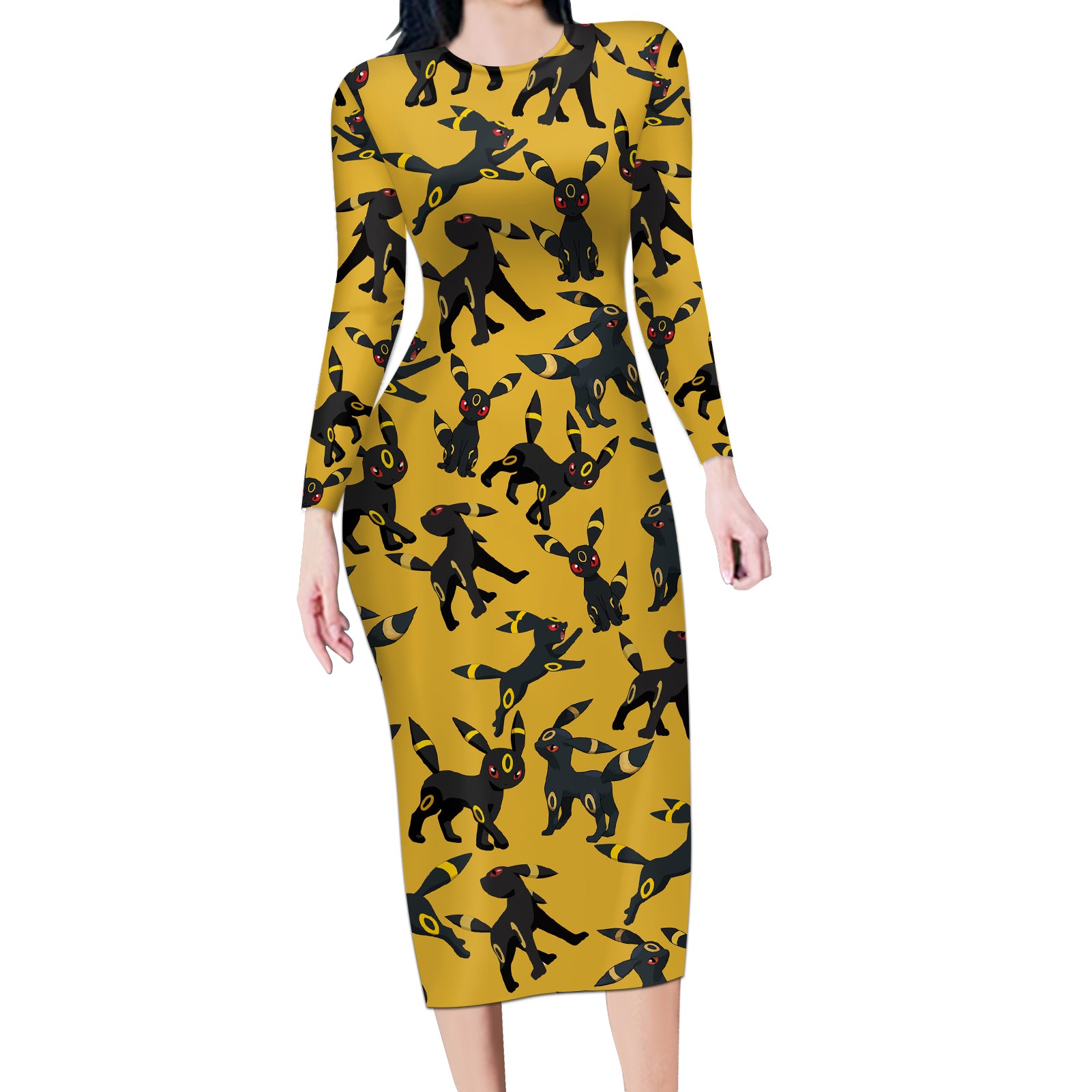 Umbreon Pattern Style Long Sleeve Bodycon Dress