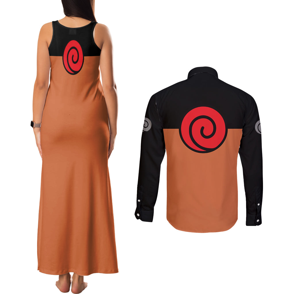 Uzumaki - Naruto Anime Couples Matching Tank Maxi Dress and Long Sleeve Button Shirt