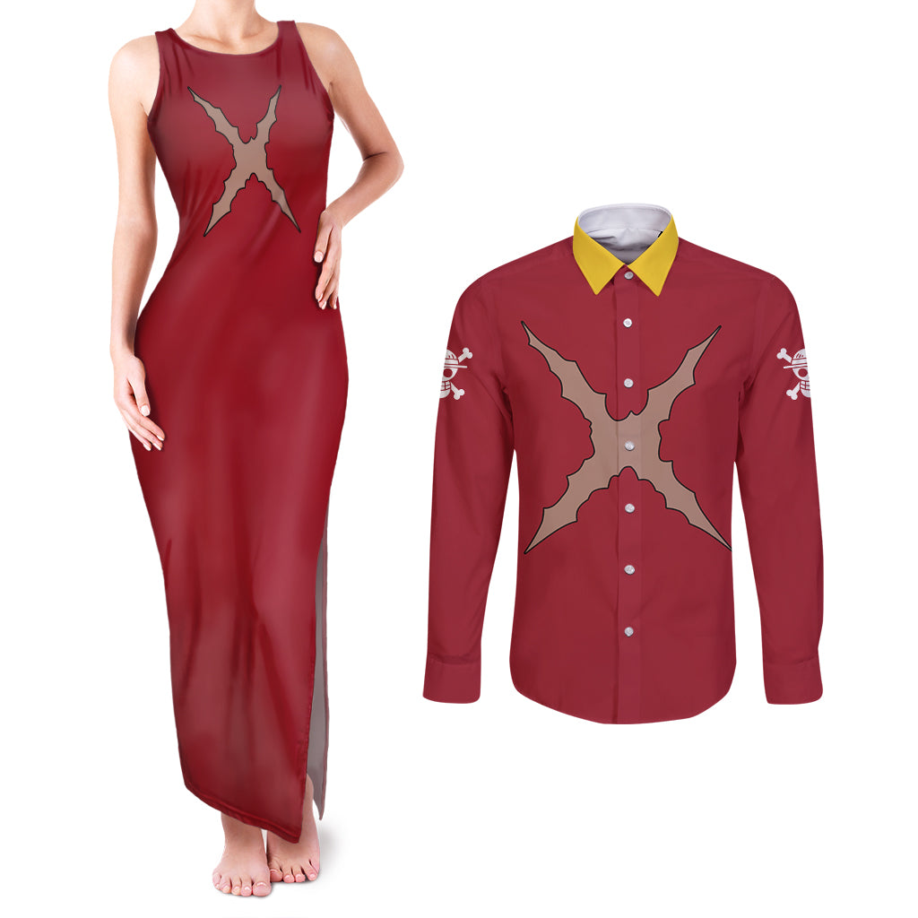 Monkey D. Luffy - One Piece Couples Matching Tank Maxi Dress and Long Sleeve Button Shirt