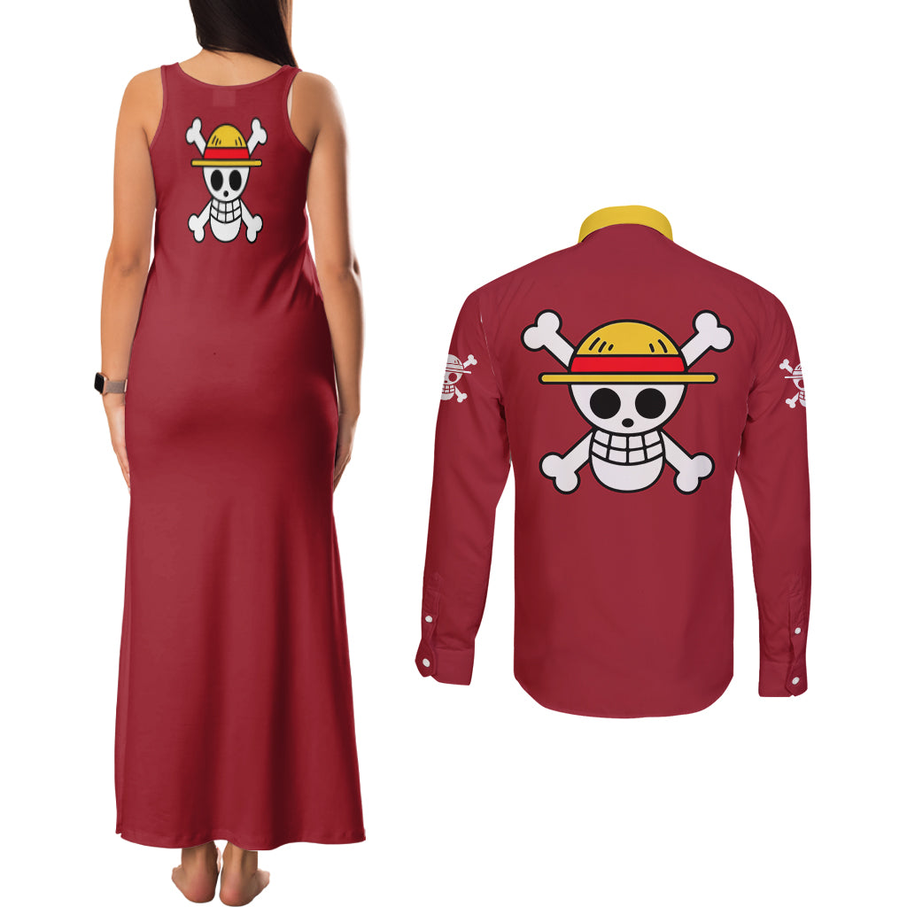 Monkey D. Luffy - One Piece Couples Matching Tank Maxi Dress and Long Sleeve Button Shirt
