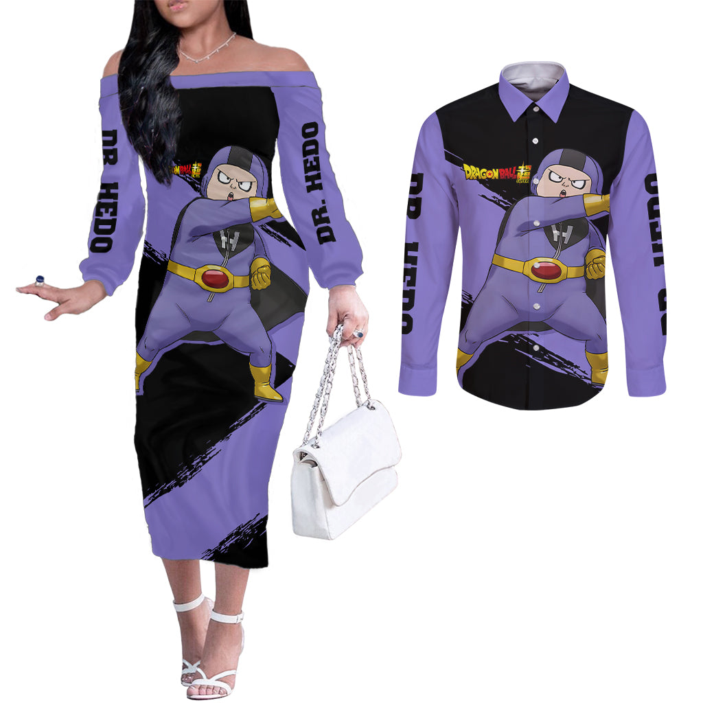Dr. Hedo - Super - Dragon Ball Couples Matching Off The Shoulder Long Sleeve Dress and Long Sleeve Button Shirt