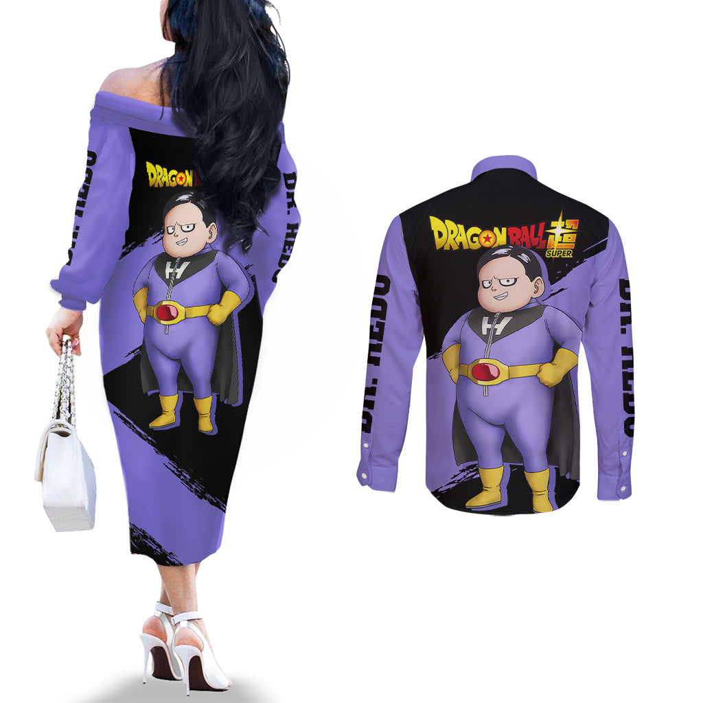 Dr. Hedo - Super - Dragon Ball Couples Matching Off The Shoulder Long Sleeve Dress and Long Sleeve Button Shirt