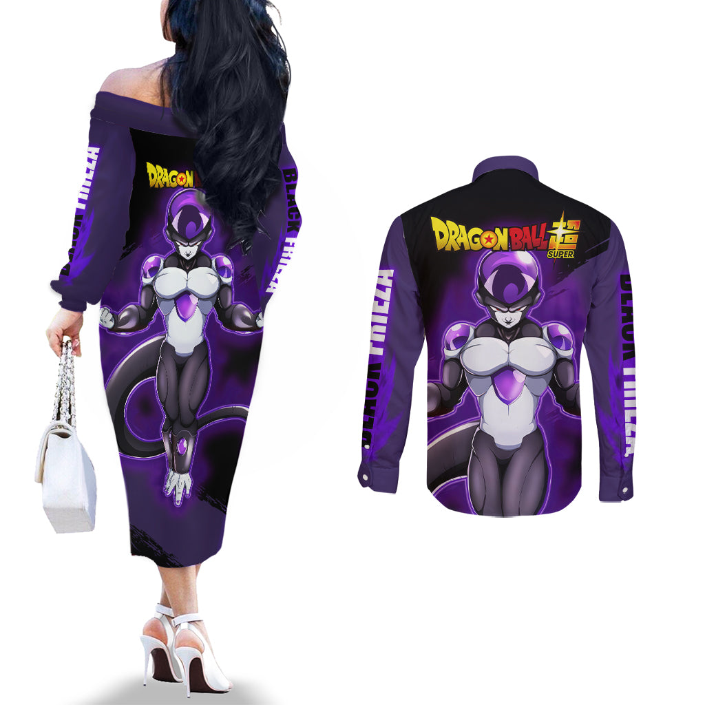 Black Frieza - Dragon Ball Super Couples Matching Off The Shoulder Long Sleeve Dress and Long Sleeve Button Shirt