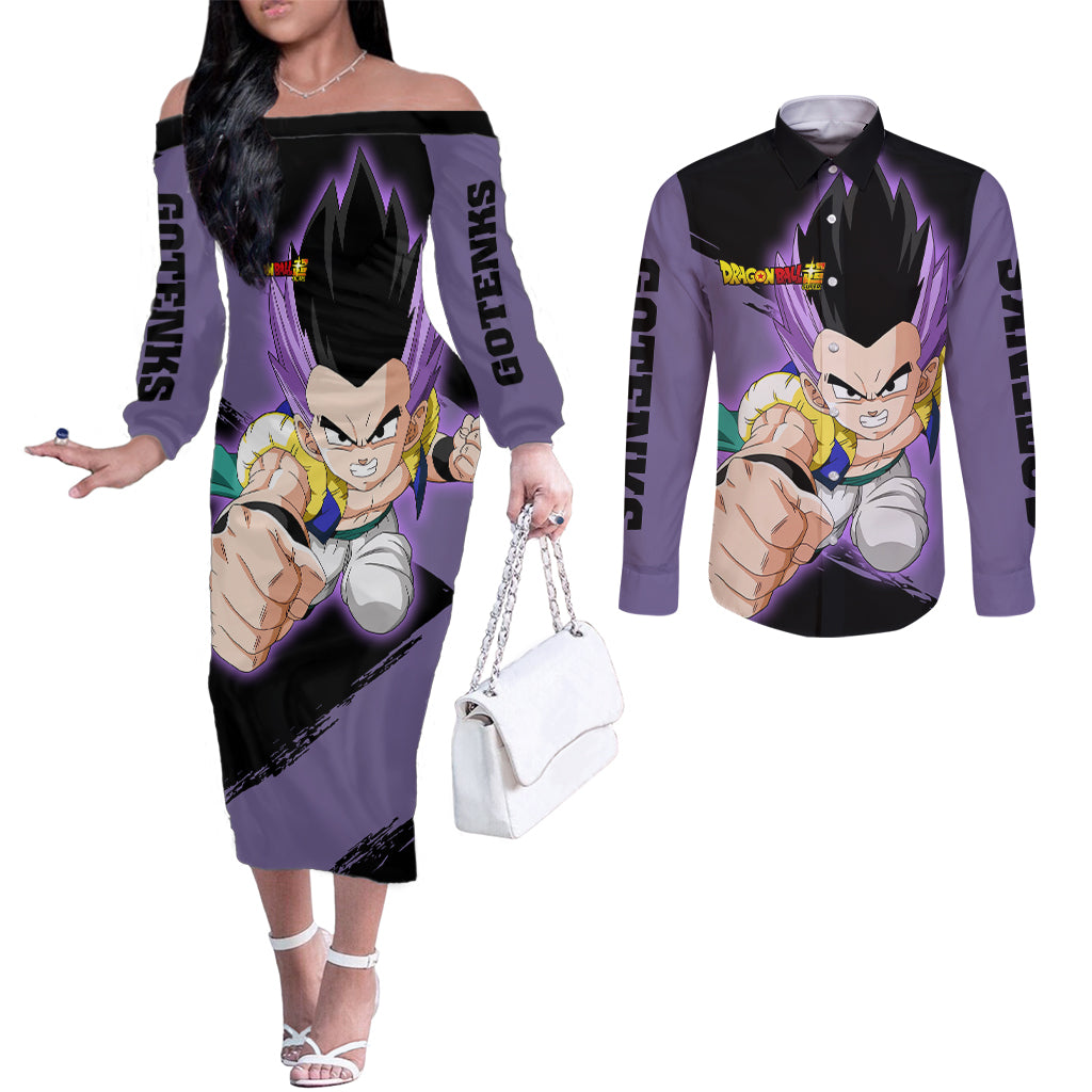 Gotenks - Dragon Ball Couples Matching Off The Shoulder Long Sleeve Dress and Long Sleeve Button Shirt